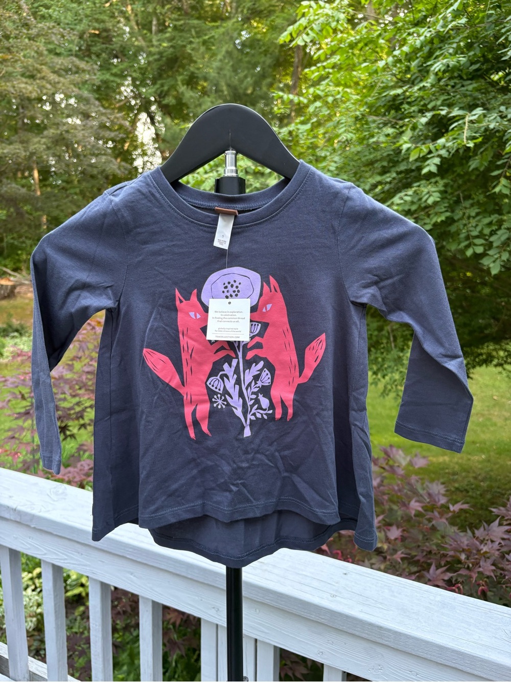 Tea Collection Navy Long-Sleeve Tee with Pink Fox Graphic